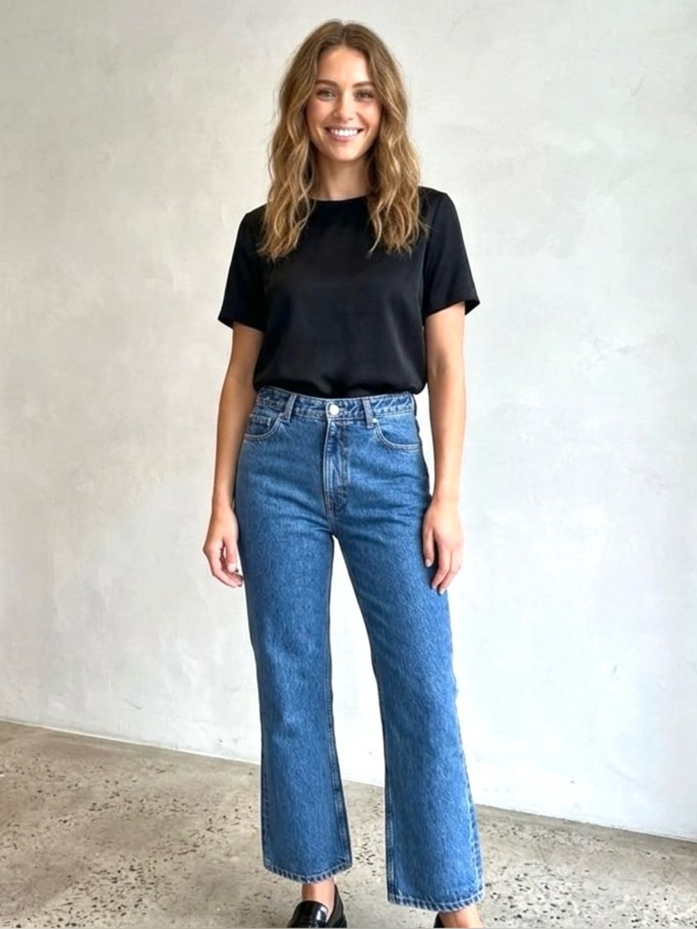 Ganni Betzy Cropped 6341 Classic Blue Denim Core Jeans, Size 25W/32L,‎ NWT